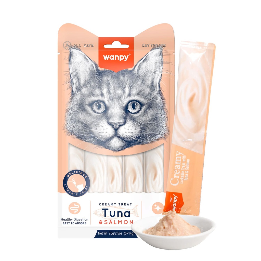 Wanpy Creamy Lickable Cat Treats Tuna & Salmon 14gm x 5pc
