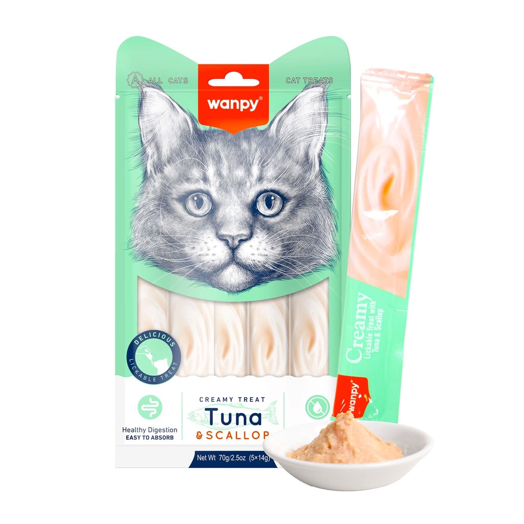 Wanpy Creamy Lickable Cat Treats Tuna & Scallop 14g x 5pcs