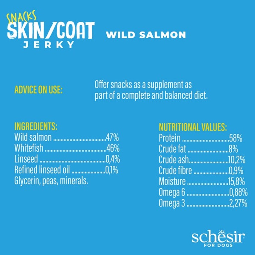 Schesir Grain-Free Dog Snacks Skin & Coat Jerky 115g - Salmon