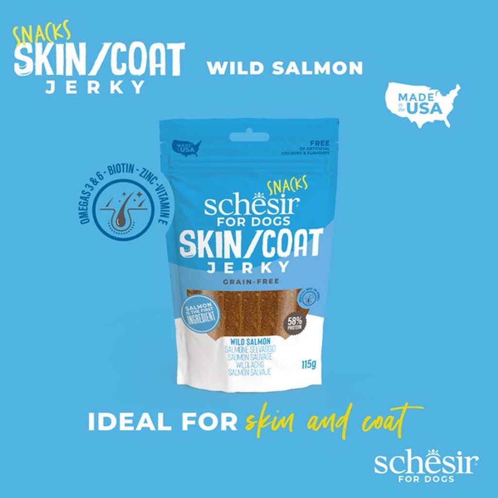 Schesir Grain-Free Dog Snacks Skin & Coat Jerky 115g - Salmon