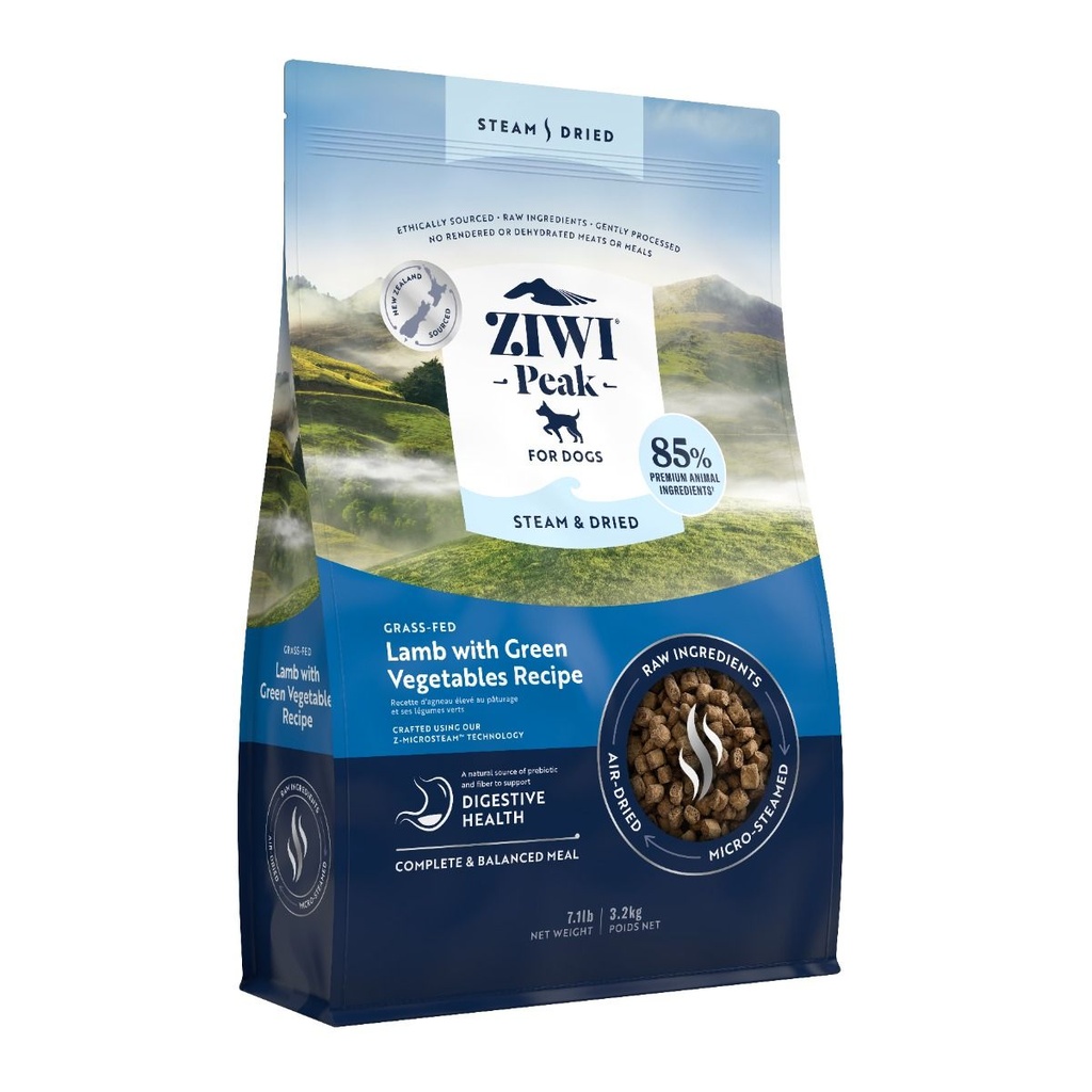 ZIWI Peak Steam & Dried Grass-Fed Lamb with Green Vegetables Recipe Dry Dog Food 3.2KG