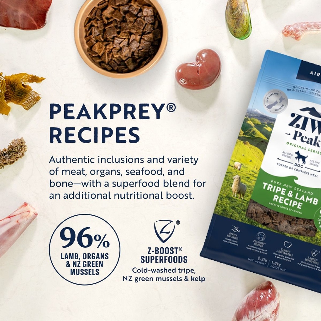 ZIWI Peak Air-Dried Tripe & Lamb Recipe Dry Dog Food-1KG