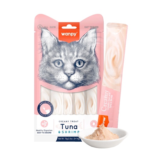 [RAC-50] Wanpy Creamy Lickable Cat Treats Tuna & Shrimp 14gm x 5pc