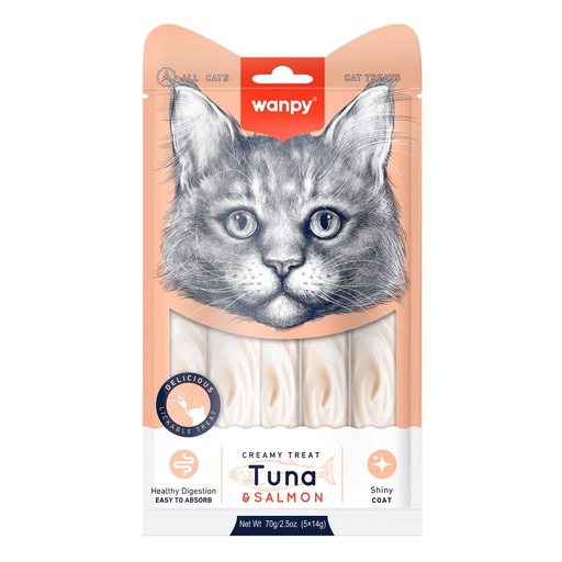 [RAC-52] Wanpy Creamy Lickable Cat Treats Tuna & Salmon 14gm x 5pc
