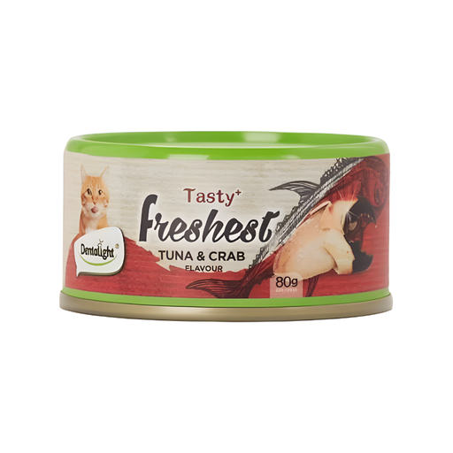 [DL11506] Dentalight Tasty Freshest Cat Treat in Can-Tuna & Crab 6x80gm