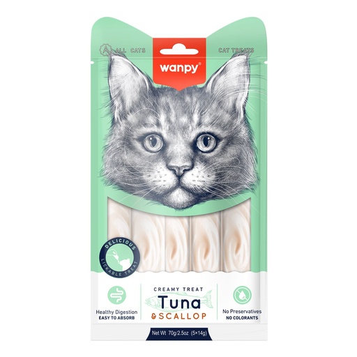 [RAC-51] Wanpy Creamy Lickable Cat Treats Tuna & Scallop 14g x 5pcs