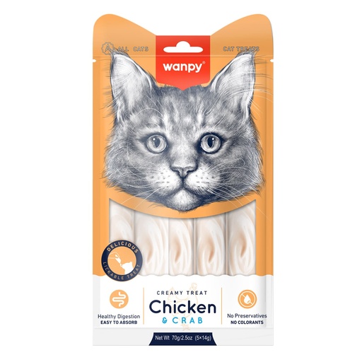 [RAC-56] Wanpy Creamy Lickable Cat Treats Chicken & Crab 14g x 5pcs