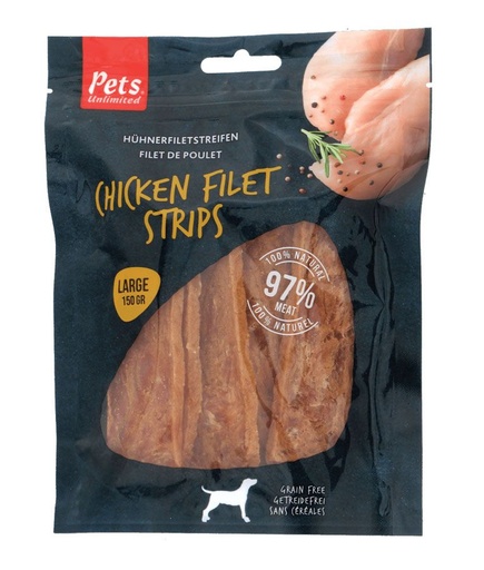 [196759] Pets Unlimited Chicken Filet Strips Large Dog Treats 150g 