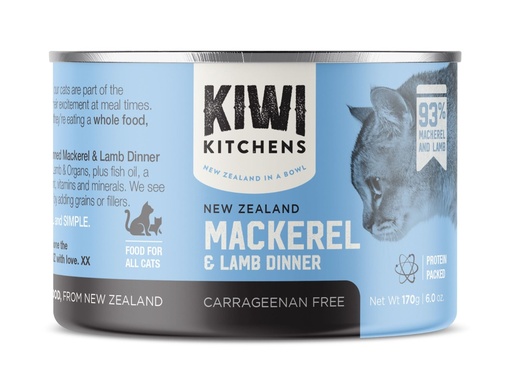 [686-170g] Kiwi Kitchens Mackerel & Lamb Dinner Canned Wet Cat Food 170gm
